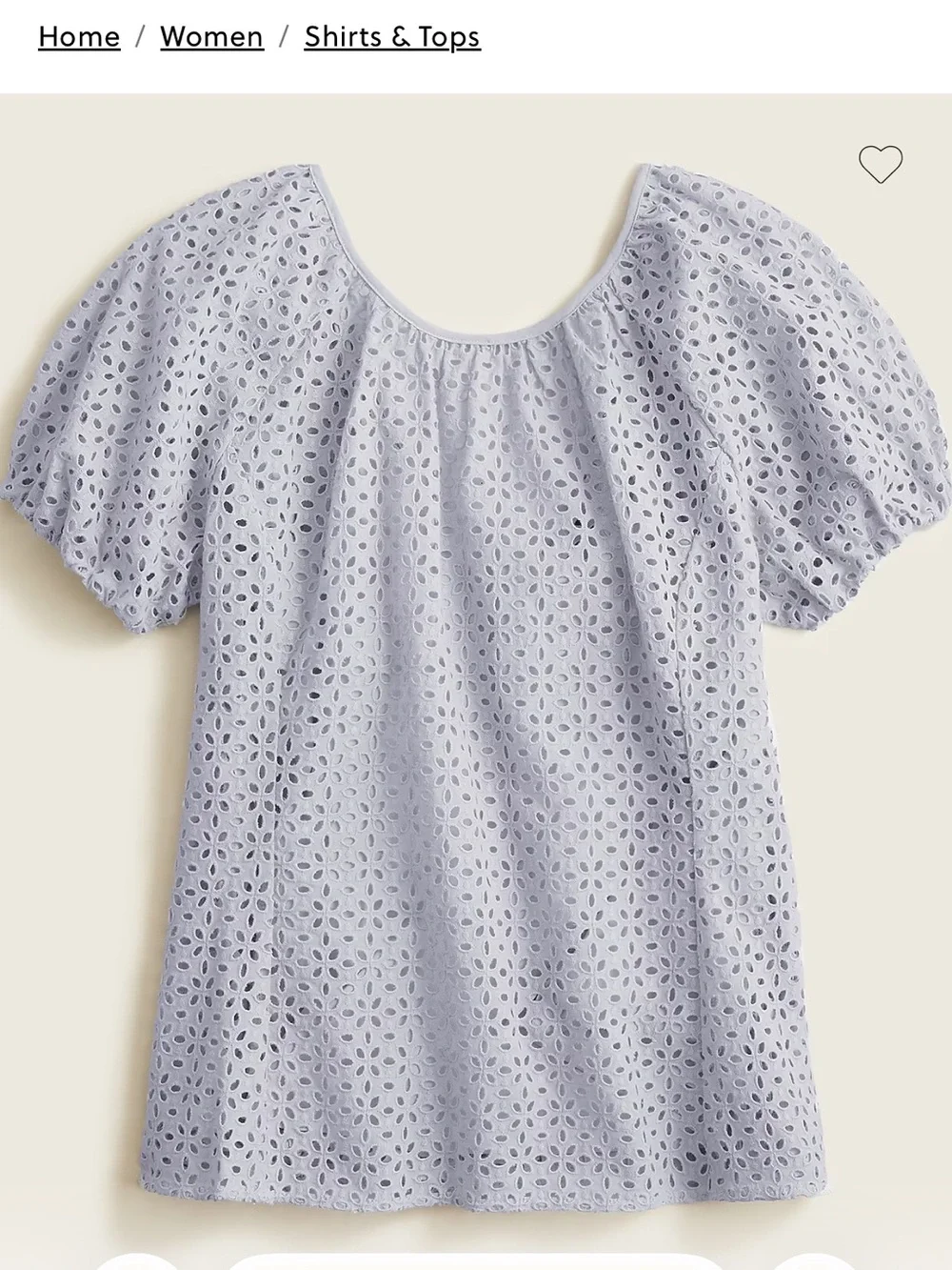 Like new J.Crew V-back puff-sleeve eyelet top, white, size 0.